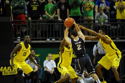 Oregon double teaming inside, but Bears make Ducks pay beyond the arc.