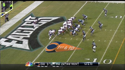 The Eagles with a four-man front versus the Bears