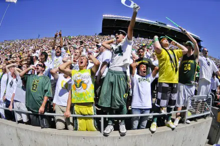 Dedicated fans cheering on their Ducks.