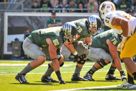 Hunt, 78, lined up ready to block against Wyoming.
