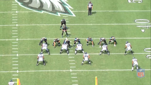Eagles second team defensive line from left to right: Vinny Curry (#75), Beau Allen (#94), Bair (#93). 