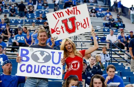 The Holy War is good, clean fun in Utah (see "I Heart Polygamy" t-shirts)