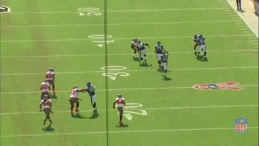 Kelce finds a defensive back in a huge size mismatch for a one-on-one battle.