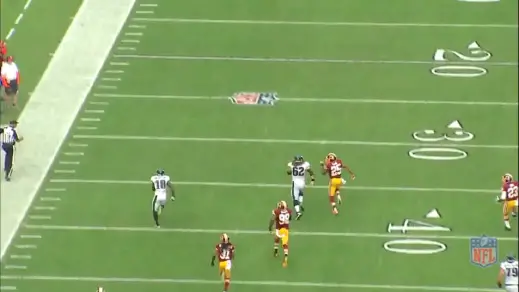 Kelce runs stride-for-stride with the Redskins defensive back more than 40 yards away from the line of scrimmage.