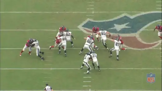 Tobin got solid push on the defensive lineman, so Kelce quickly gets himself in position to block the linebacker.