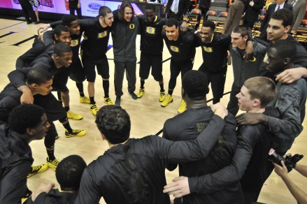 Our Ducks huddle up before facing Oregon State in the 2013 season. 