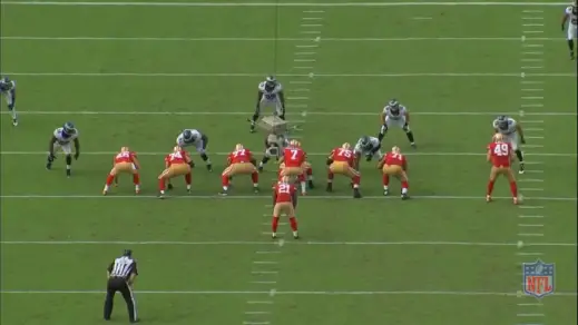 Matthews lines up across from the right tackle.