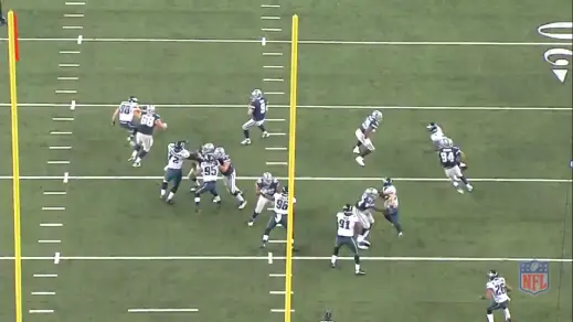 It is not the prettiest battle, largely because of a size mismatch, but Matthews holds his own just enough to stay within range of the quarterback.