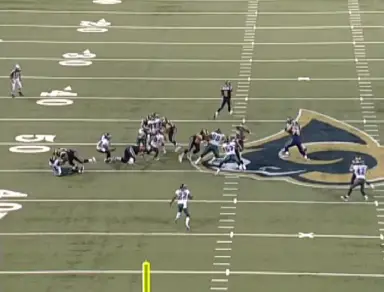 Instead of fighting across the center to the playside, Matthews uses bad technique to run around the center. He basically takes himself out of the play, which leads to a Rams touchdown.