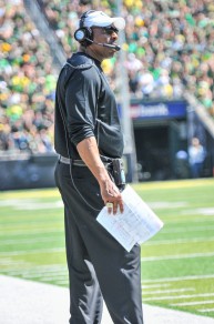 Defensive Coordinator Don Pellum prefers to coach from the sideline