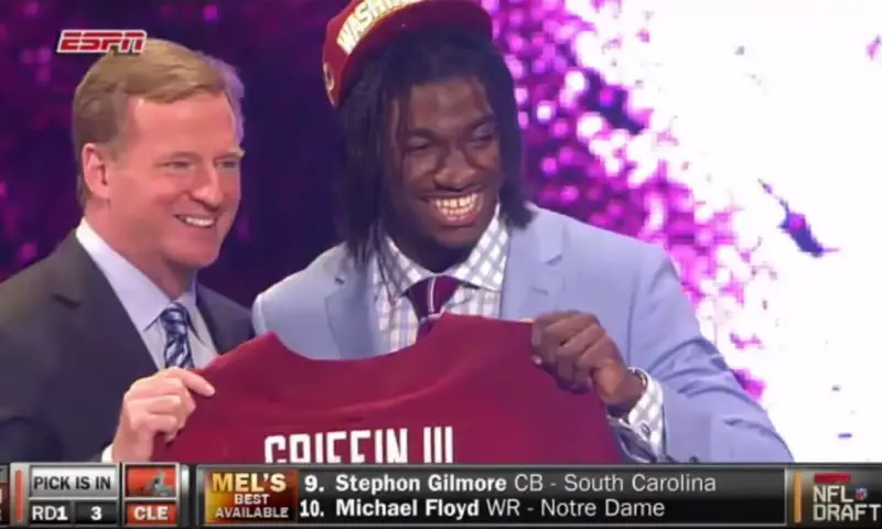 Robert Griffin III with Roger Goodell after being drafted by the Washington Redskins