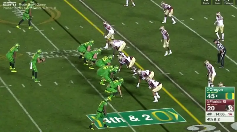 In this example, the offense starts out in a similar formation to the last play we examined.