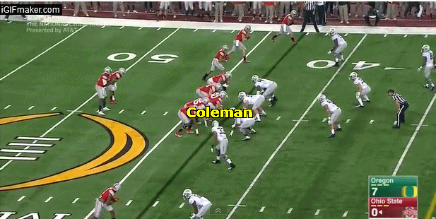 Coleman reacts perfectly to make a play.