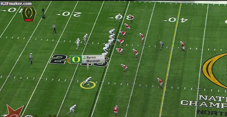 It was not just play design, but Mariota's instincts that got a receiver open. 