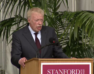 Phil Knight delivers commencement address to Stanford School of Business.