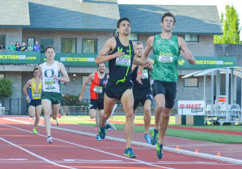 Matt Centrowitz and Andrew Wheating crossing the line.