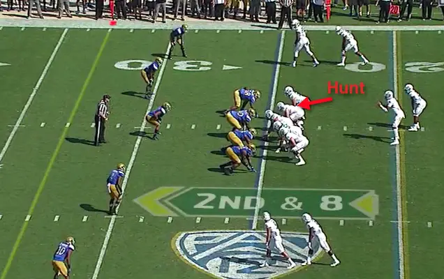 Note where No. 78 Cameron Hunt lines up at right guard.