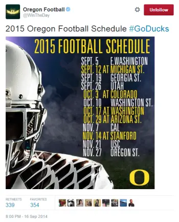 Oregon's 2015 Football Schedule