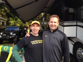 Big Duck fans, the author with Steve Roberts enjoying a reunion before the Stanford game in 2014