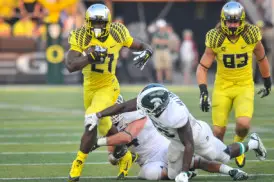 Behind the protection of the offensive line, Royce Freeman looks to have another great year. 
