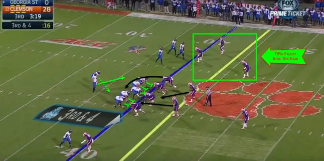 Out of the trips formation, the Panthers also run the read option.