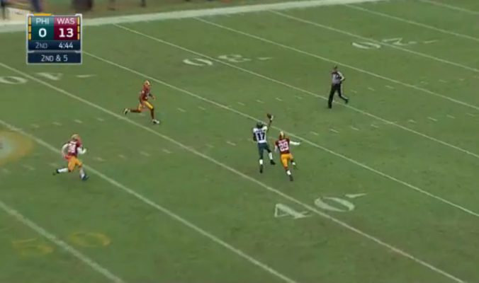 Nelson Agholor catches a 45-yard pass one-handed