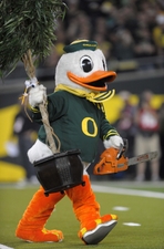 The duck ready to cut down the trees