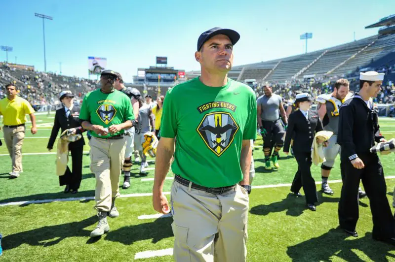 Mark Helfrich at the Spring Game.